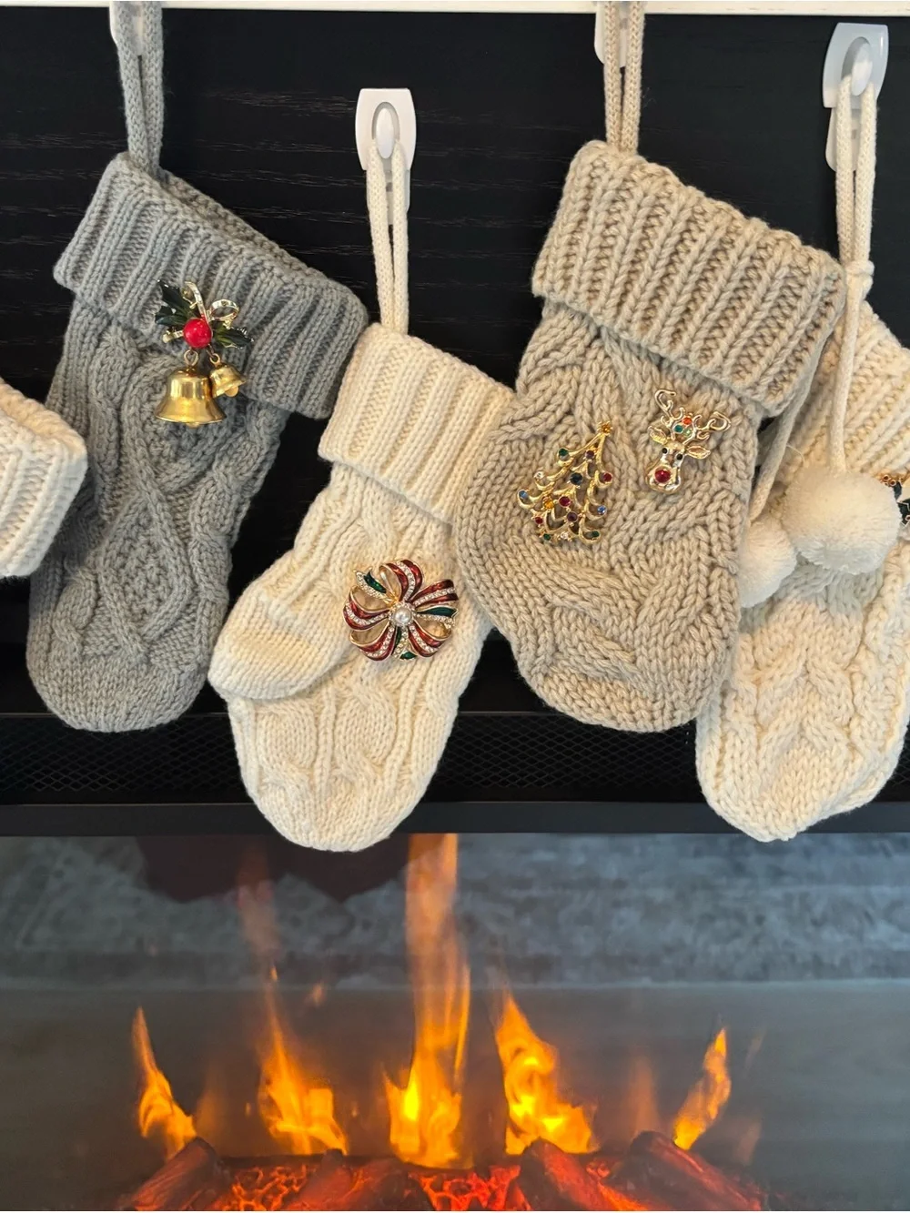 12 Cozy Knit Holiday Stocking - Cream, Gray, Tan